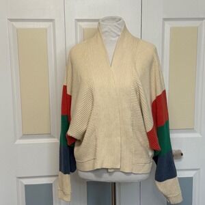 Cabi 5630 Trio Sweater Cream Color Block Sleeve Ribbed‎ Knit Cardigan Medium